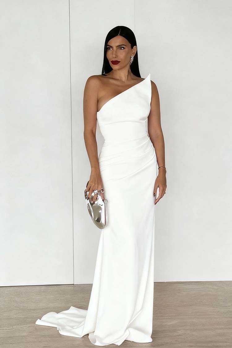 Red Strapless Sleeveless Long Mermaid Prom Dress With Pleated BMBRIDE