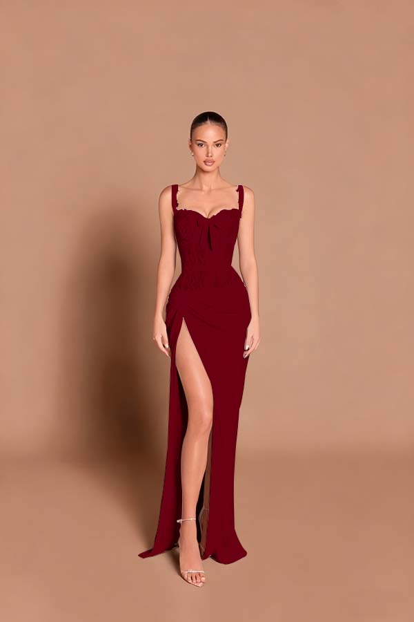 Spaghetti Strap Sleeveless Long Mermaid Prom Dress With Split BMBRIDE