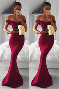 Off-the-Shoulder Burgundy Mermaid Prom Dress BM bride