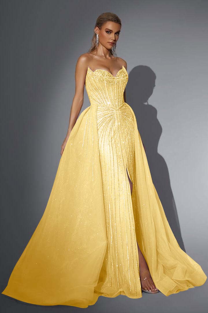 Strapless Sleeveless Long Mermaid Prom Dress With Split Sequins