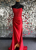 Strapless Sleeveless Long Mermaid Prom Dress With Sequins Pleated