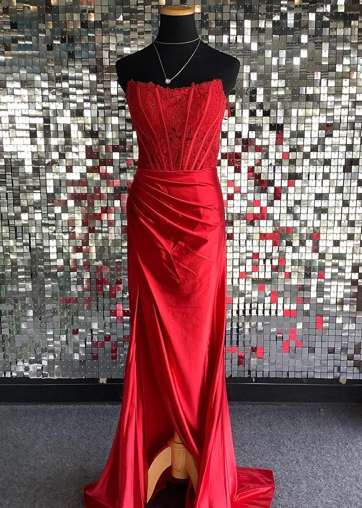 Strapless Sleeveless Long Mermaid Prom Dress With Sequins Pleated