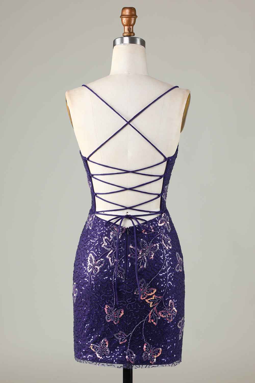 Sparkly Purple Butterflies Beaded Sequins Tight Short Homecoming Dress