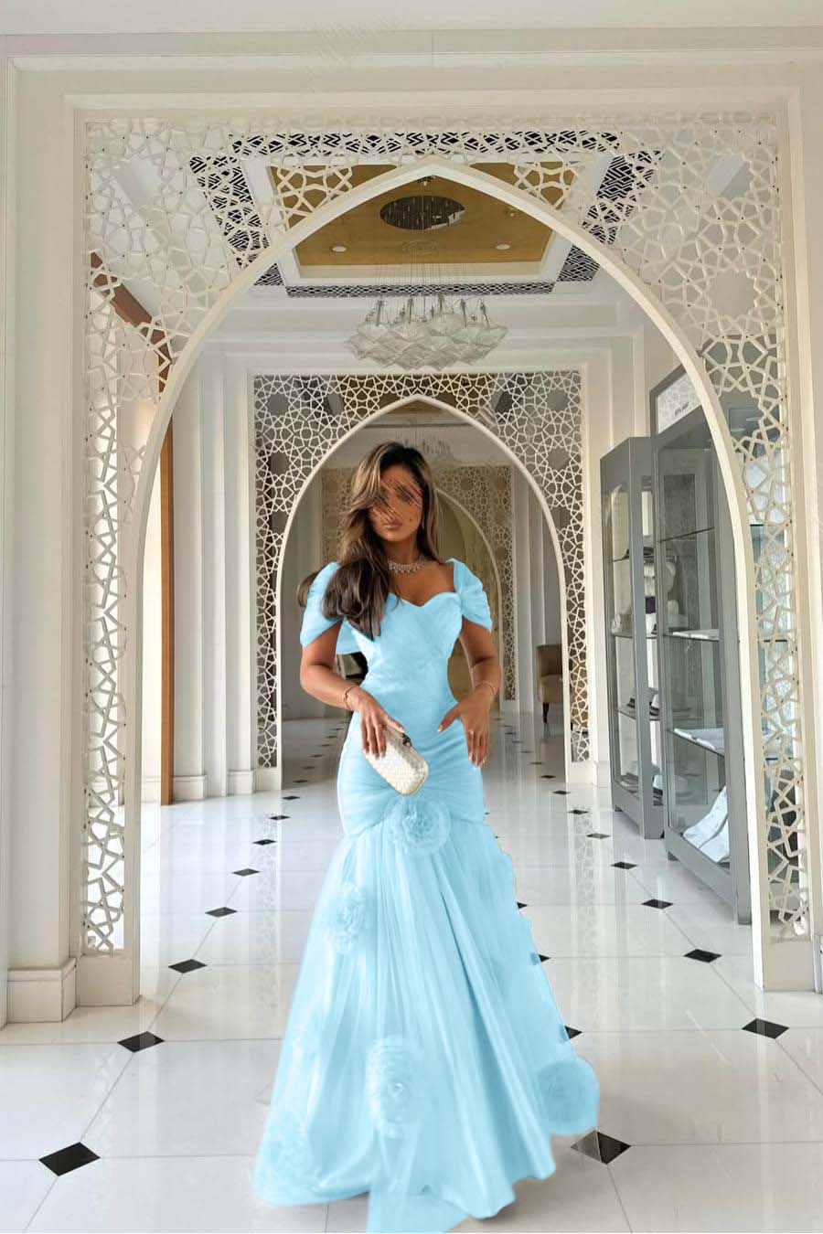 Sweetheart Short Sleeves Long Mermaid Prom Dress With Pleated BMBRIDE