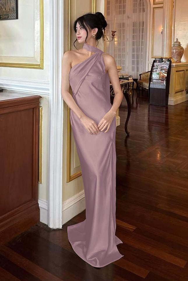 Halter Sleeveless Backless Long Mermaid Prom Dress With Pleated