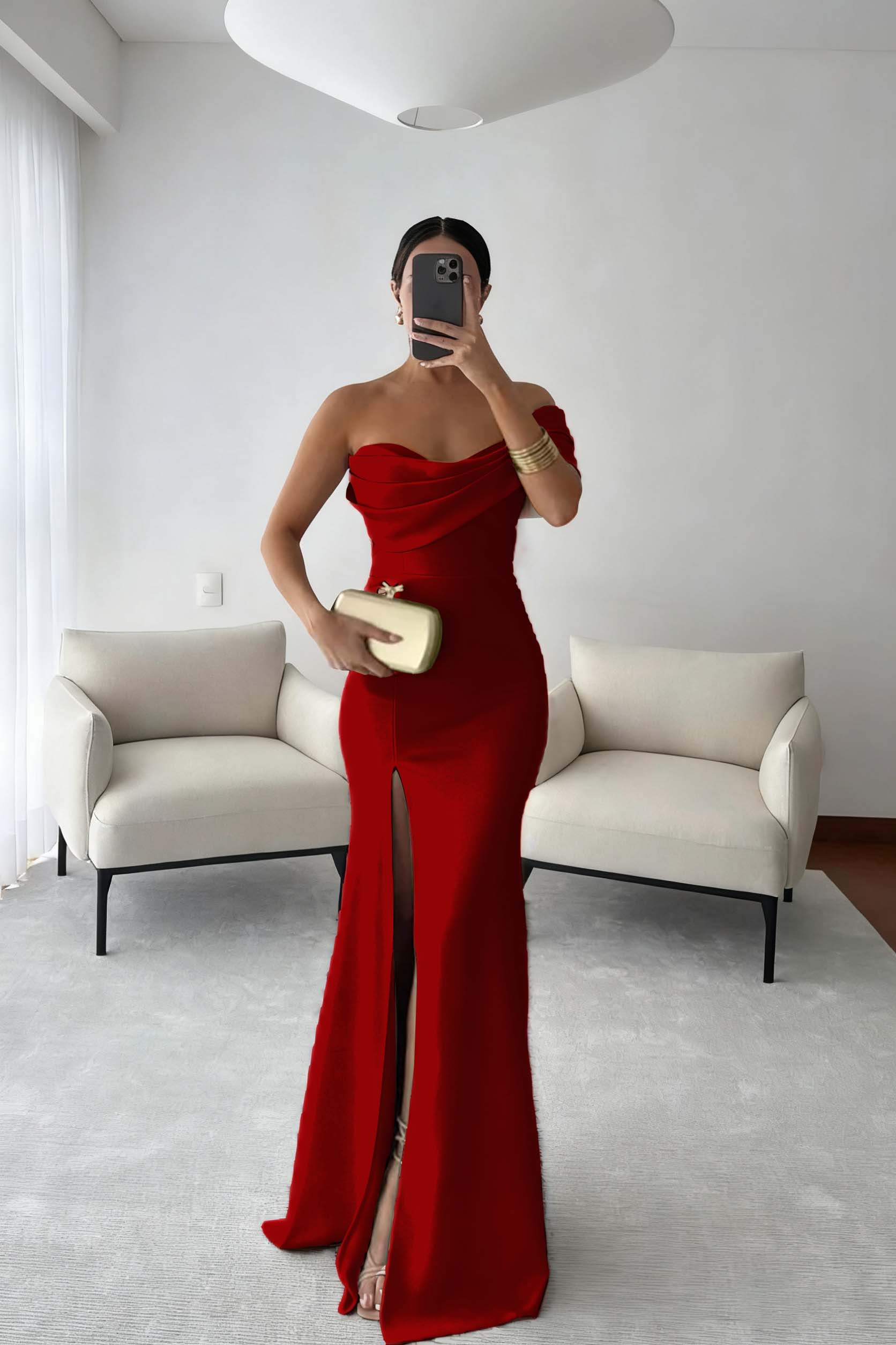 One Shoulder Sleeveless Long Mermaid Prom Dress With Split Pleated BMBRIDE
