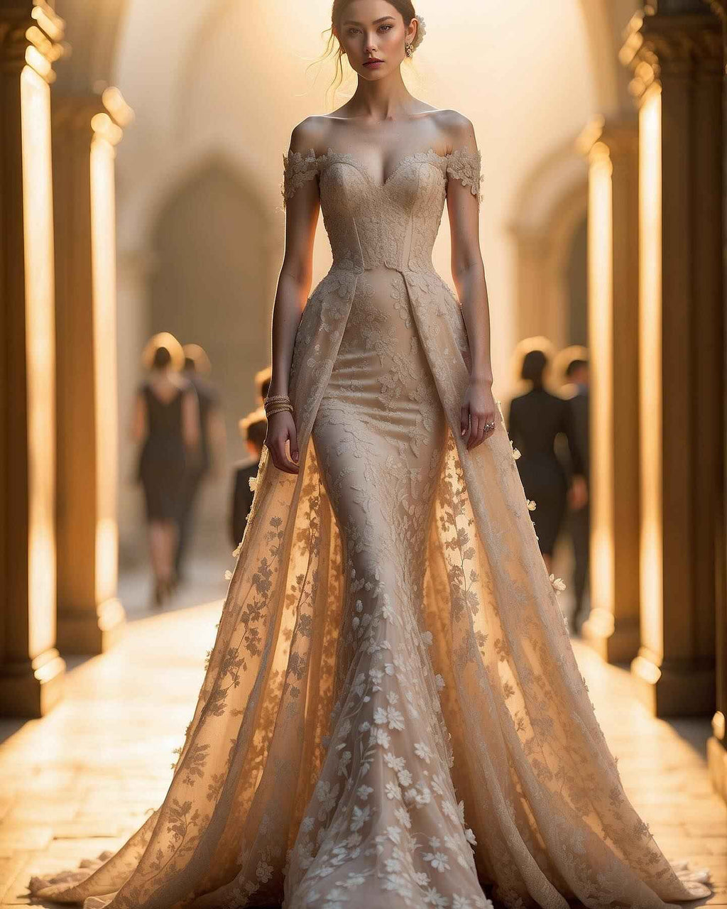 Charming Champagne Flower Strapless Mermaid Long Prom Dress
