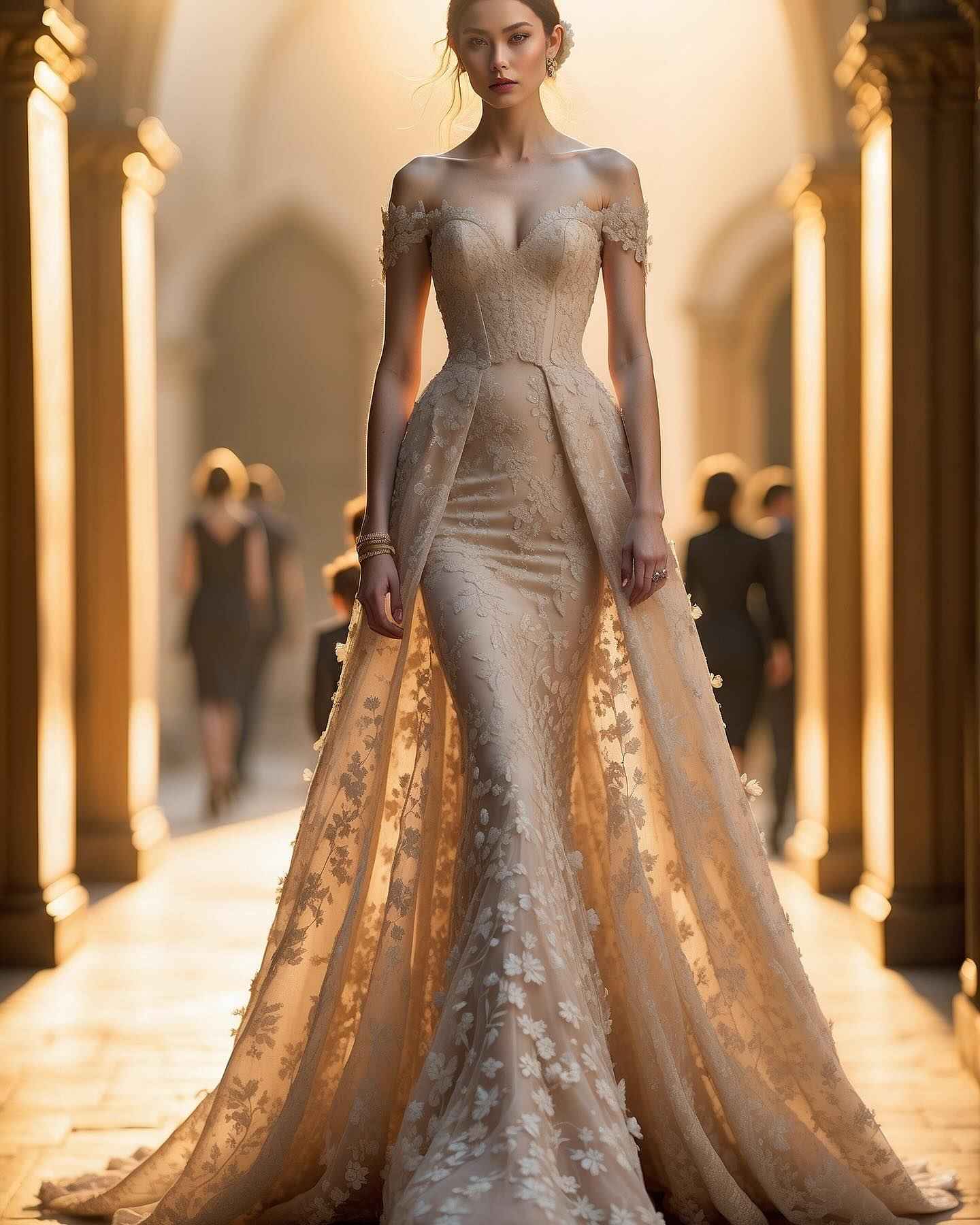 Charming Champagne Flower Strapless Mermaid Long Prom Dress