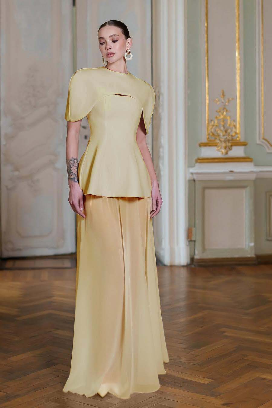 Chiffon Sleeveless Long Mermaid Prom Dress With Pleated Shawl BMBRIDE