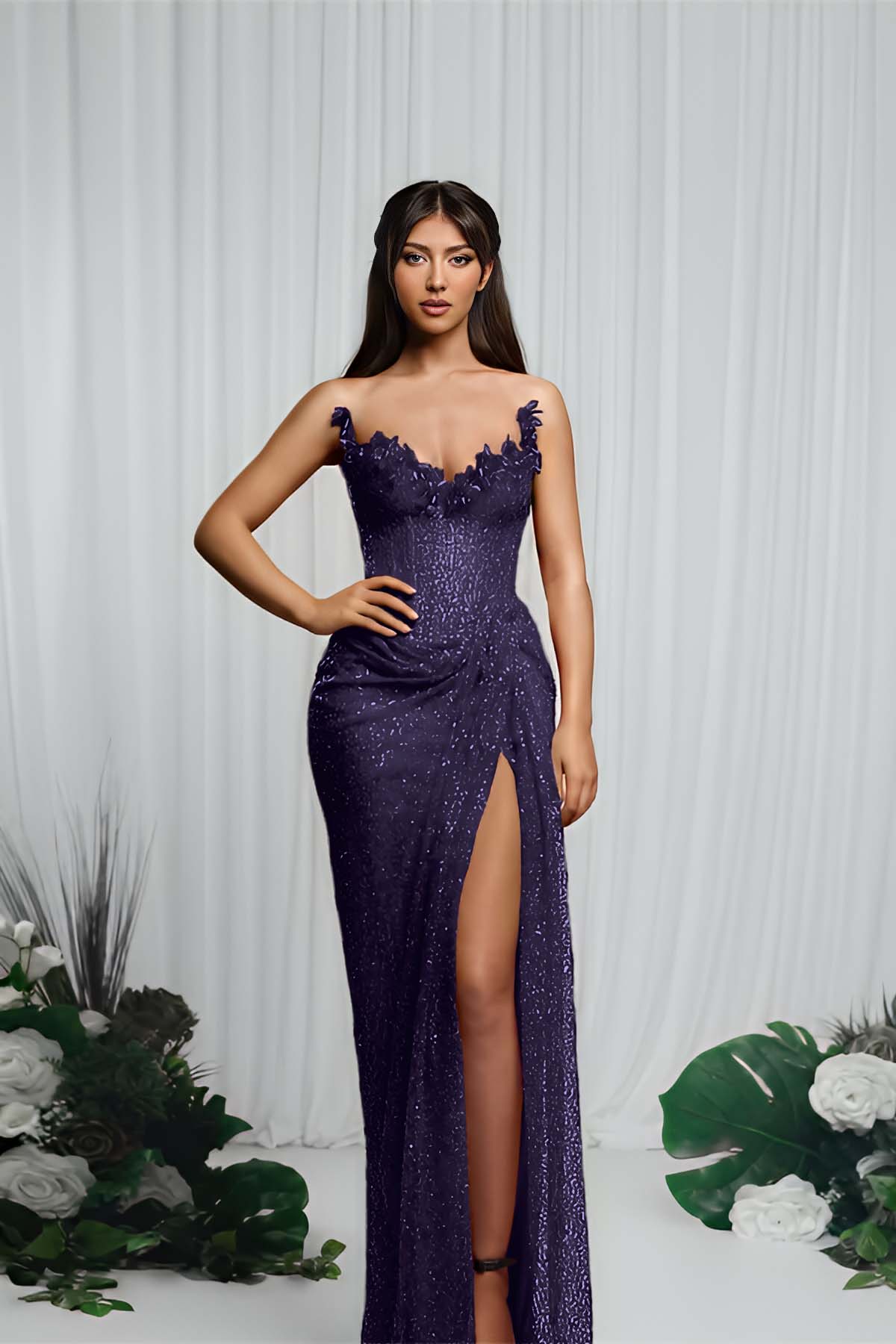 Strapless Sleeveless Mermaid Prom Dress With High Split Pleated BMBRIDE