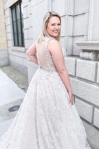 Gorgeous Sweetheart Wide Strap Lace Wedding Dress with Tulle A-Line BM bride