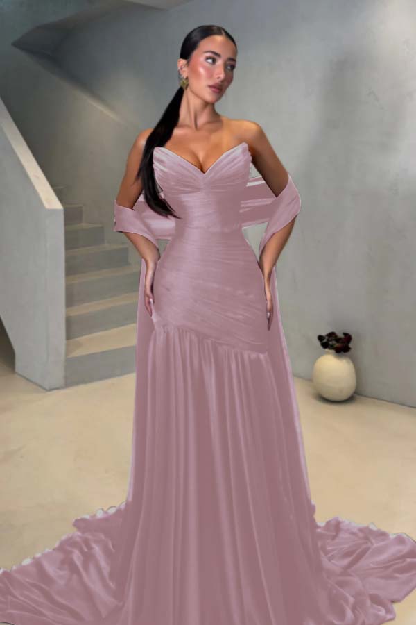 Chiffon Strapless Sleeveless Long Mermaid Prom Dress With Pleated BMBRIDE