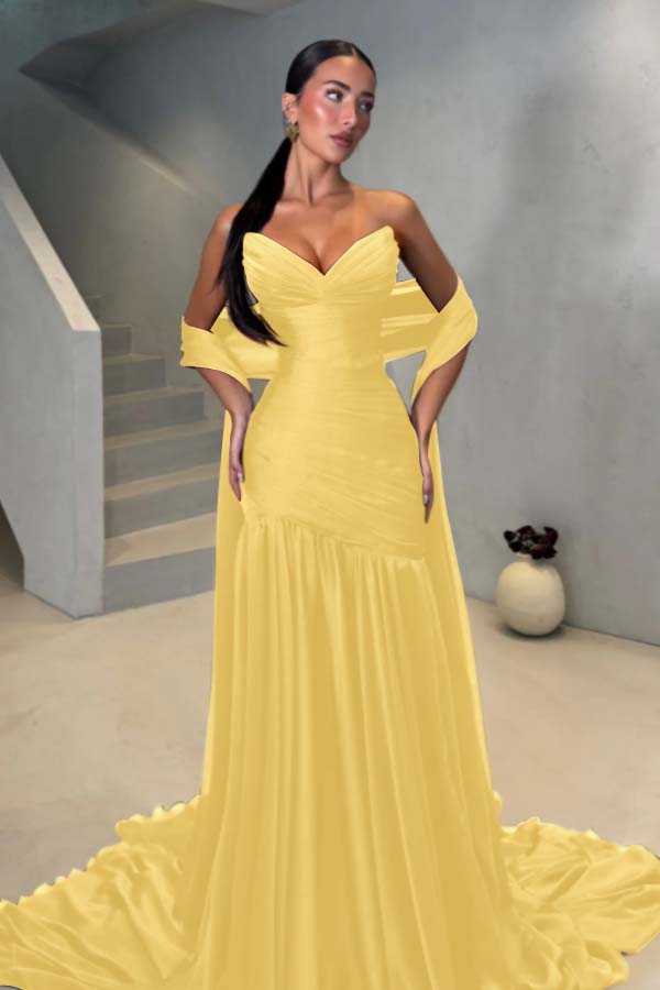 Chiffon Strapless Sleeveless Long Mermaid Prom Dress With Pleated BMBRIDE