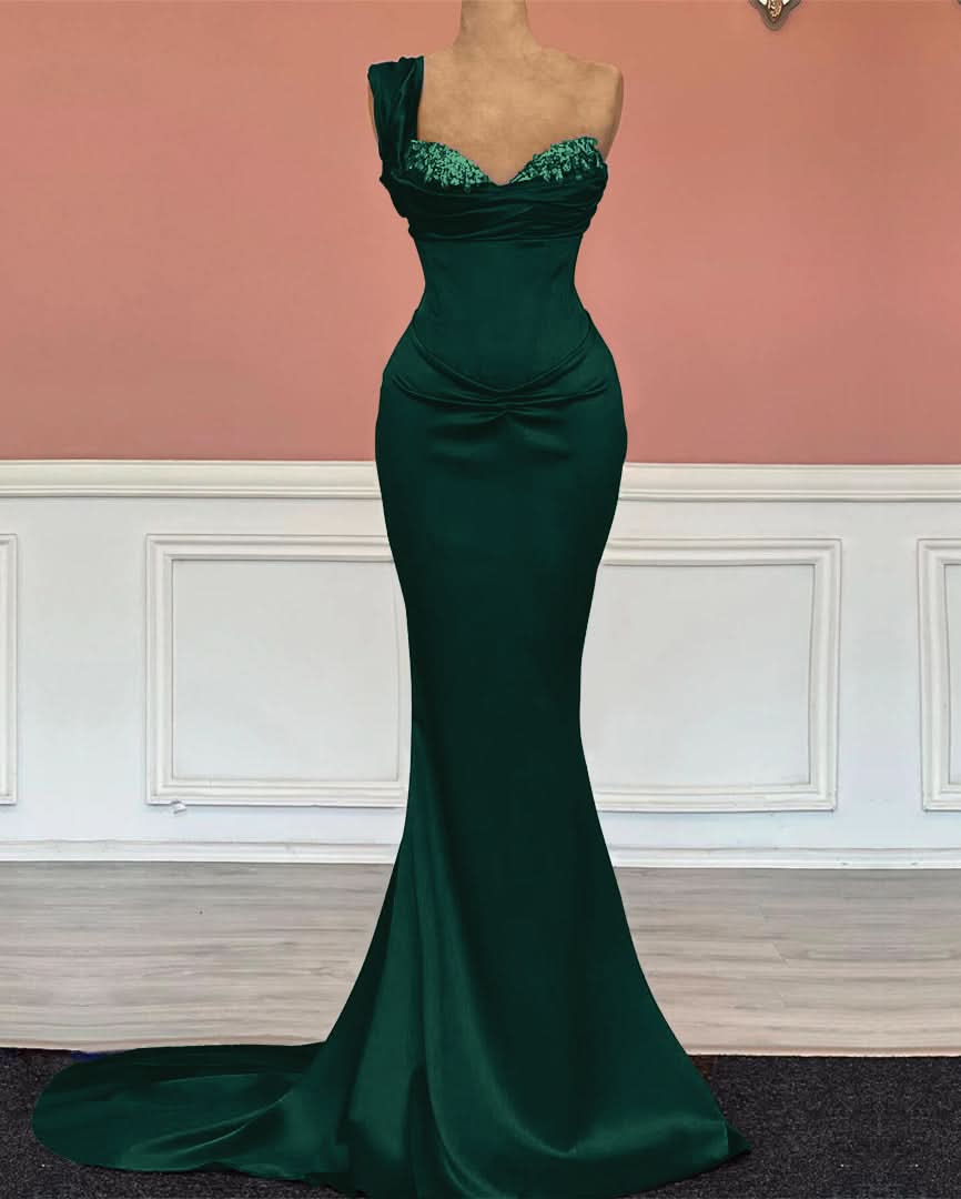 Royal Blue One-Shoulder Long Sweetheart Mermaid Prom Dress with Sequins BM bride