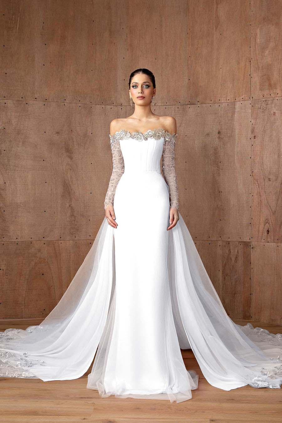 Strapless Long Sleeves Mermaid Long Prom Dress With Appliques