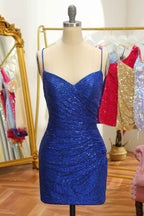 Blue Sequins Tight Backless Short Homecoming Dress Bmbride