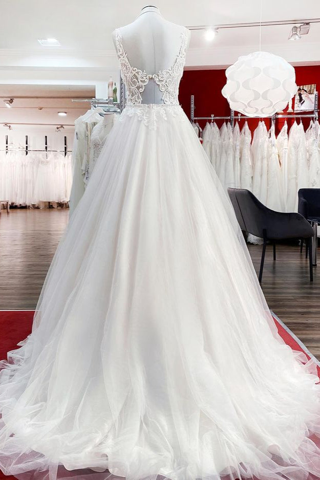 Elegant Sweetheart Long A-Line Tulle Wedding Dress with Ruffles BM bride