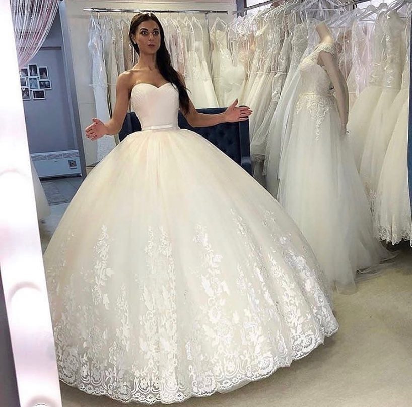 Spaghetti-Straps Sleeveless A-Line Wedding Dress Sequins Lace With Tulle Appliques BM bride