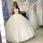 Spaghetti-Straps Sleeveless A-Line Wedding Dress Sequins Lace With Tulle Appliques BM bride