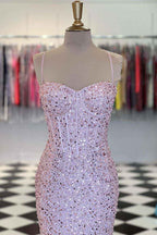 Elegant Spaghetti Strap Sweetheart Mermaid Prom Dress Sequins