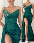 Rhinestone Strapless Sleeveless High Slit Mermaid Prom Dress