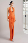 Sleeveless Halter Long Mermaid Split Prom Dress With Pleated