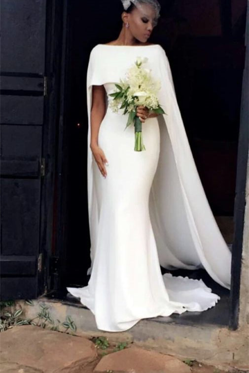 Modern Ivory Mermaid Summer Wedding Dress with Cape BM bride