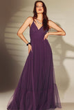 Shine Dark Purple V-Neck Spaghetti-Strap Evening Dress Online BM bride