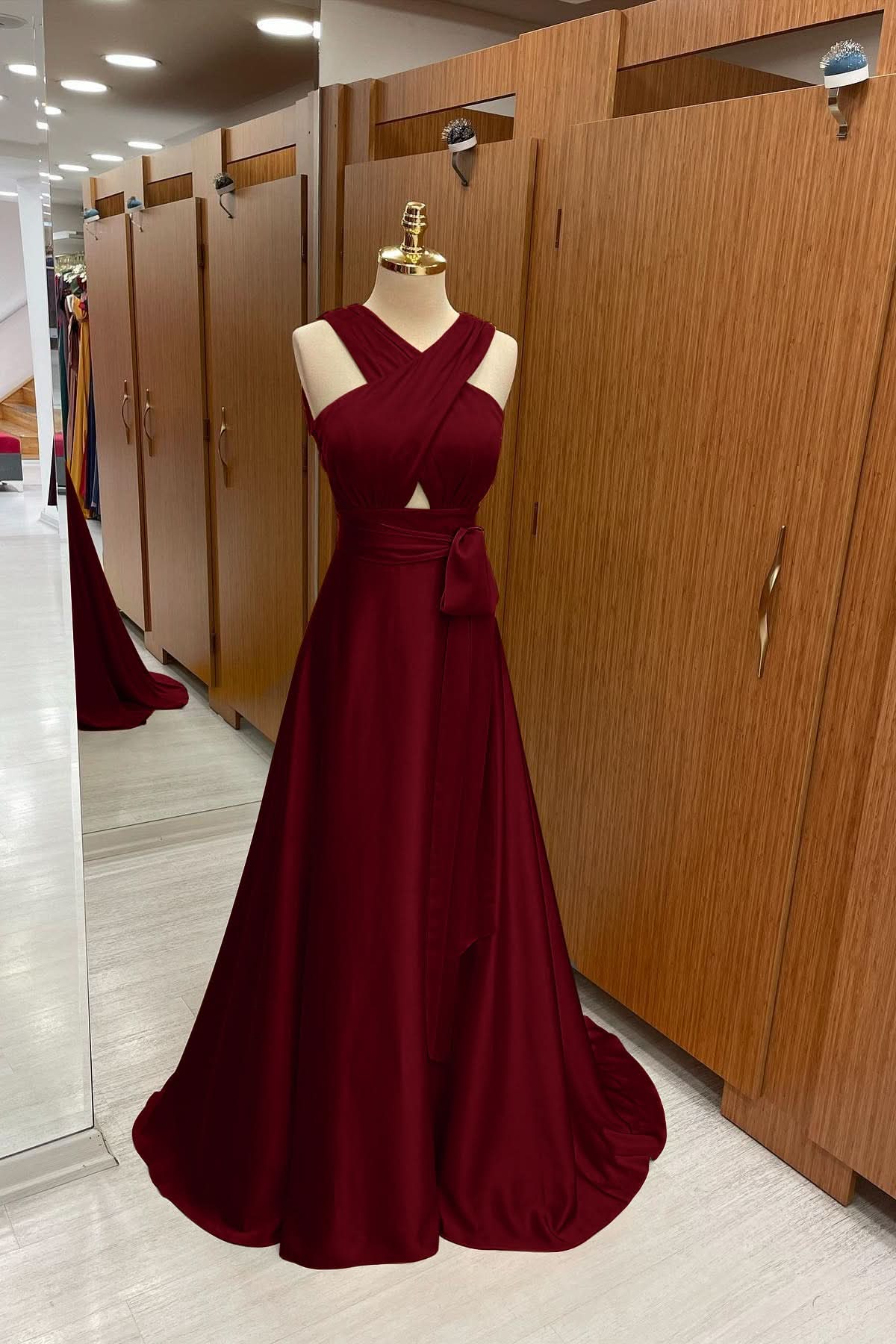 Elegant Strapped A-Line Long Prom Dress with Halter BM bride