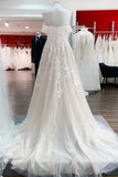 Sleeveless Off-the-Shoulder Long A-Line Wedding Dress with Tulle Lace Appliques BM bride