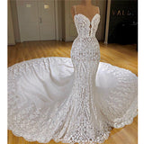Spaghetti Strap Mermaid Wedding Dress with Lace Appliques BM bride