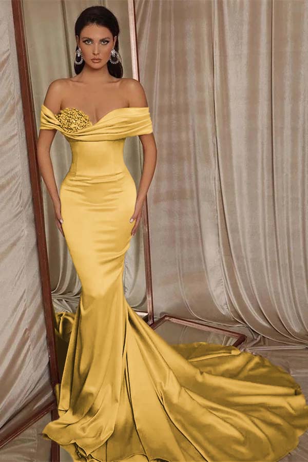 Chic Off the Shoulder Mermaid Elegant Prom Dress With Beading BMBRIDE