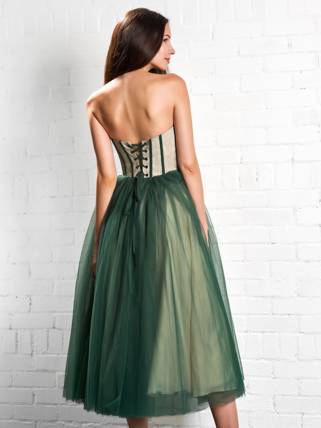Stylish Strapless Puffy Midi Tulle Dress BM bride