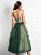 Stylish Strapless Puffy Midi Tulle Dress BM bride