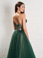 Stylish Strapless Puffy Midi Tulle Dress BM bride
