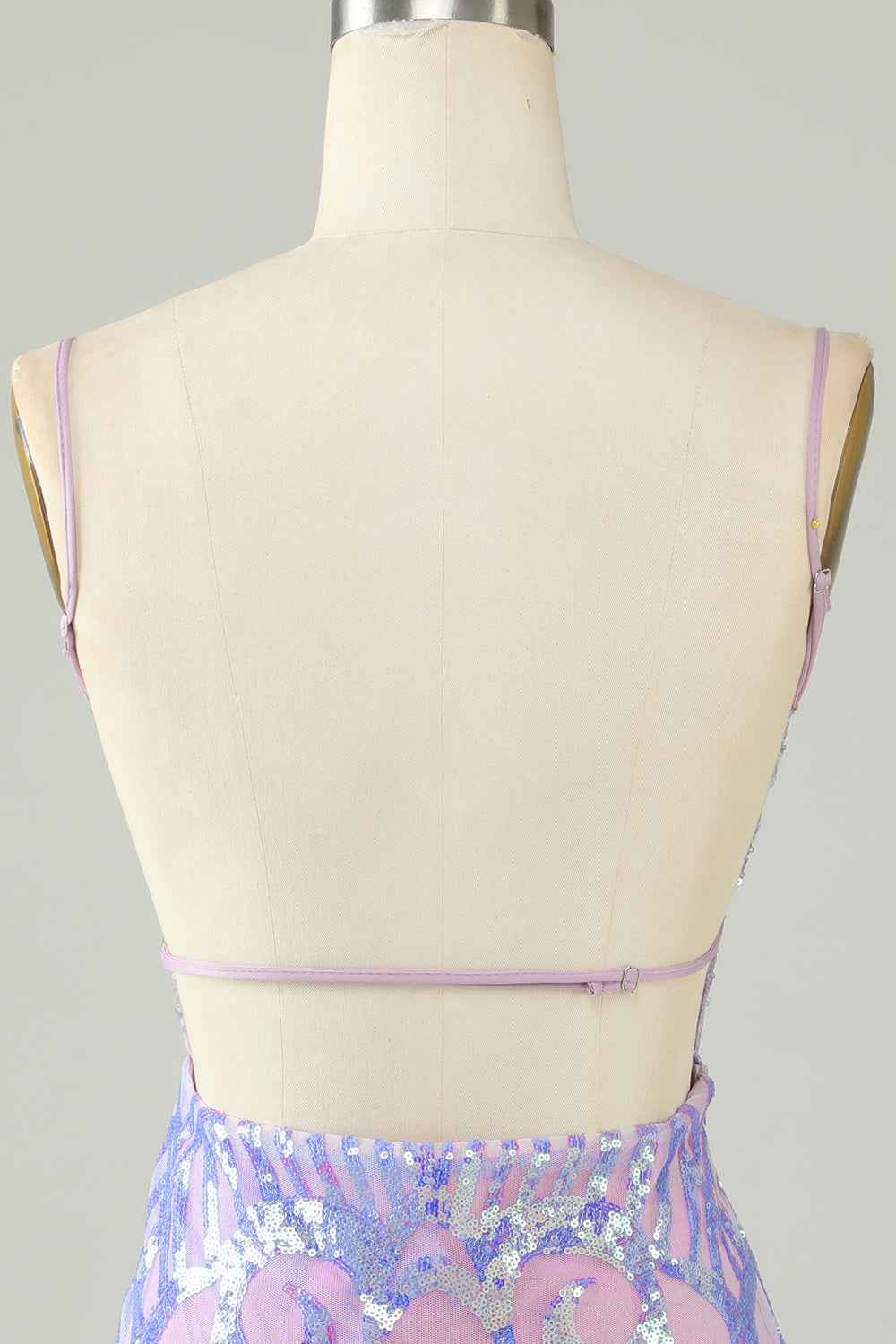 Sparkly Purple Spaghetti Straps Backless Short Tight Homecoming Dress with Sequins