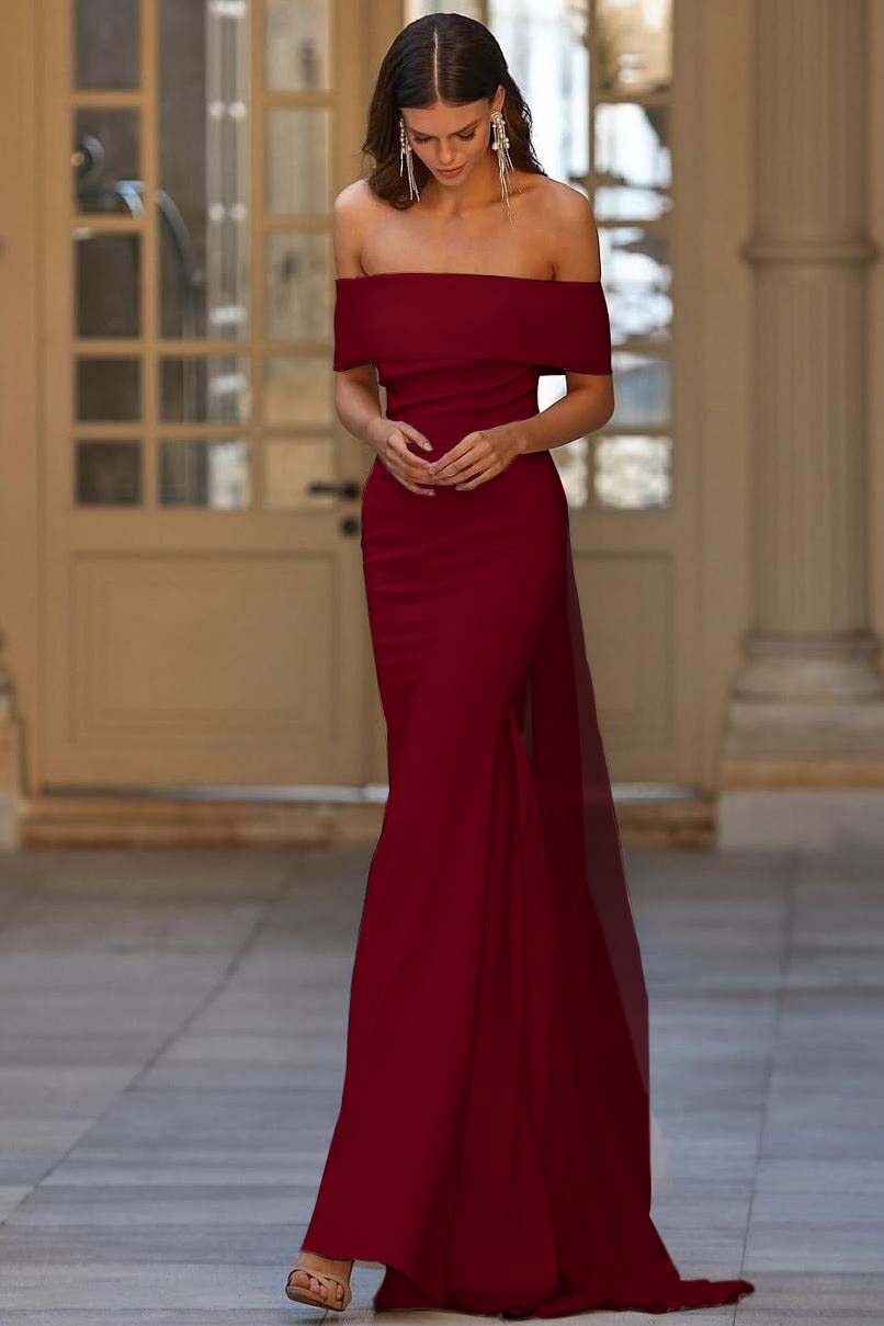 Off the Shoulder Strapless Mermaid Long Prom Dress With Tulle BMBRIDE