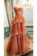 Strapless Off the Shoulder Sleeveless Long Prom Dress With Tulle