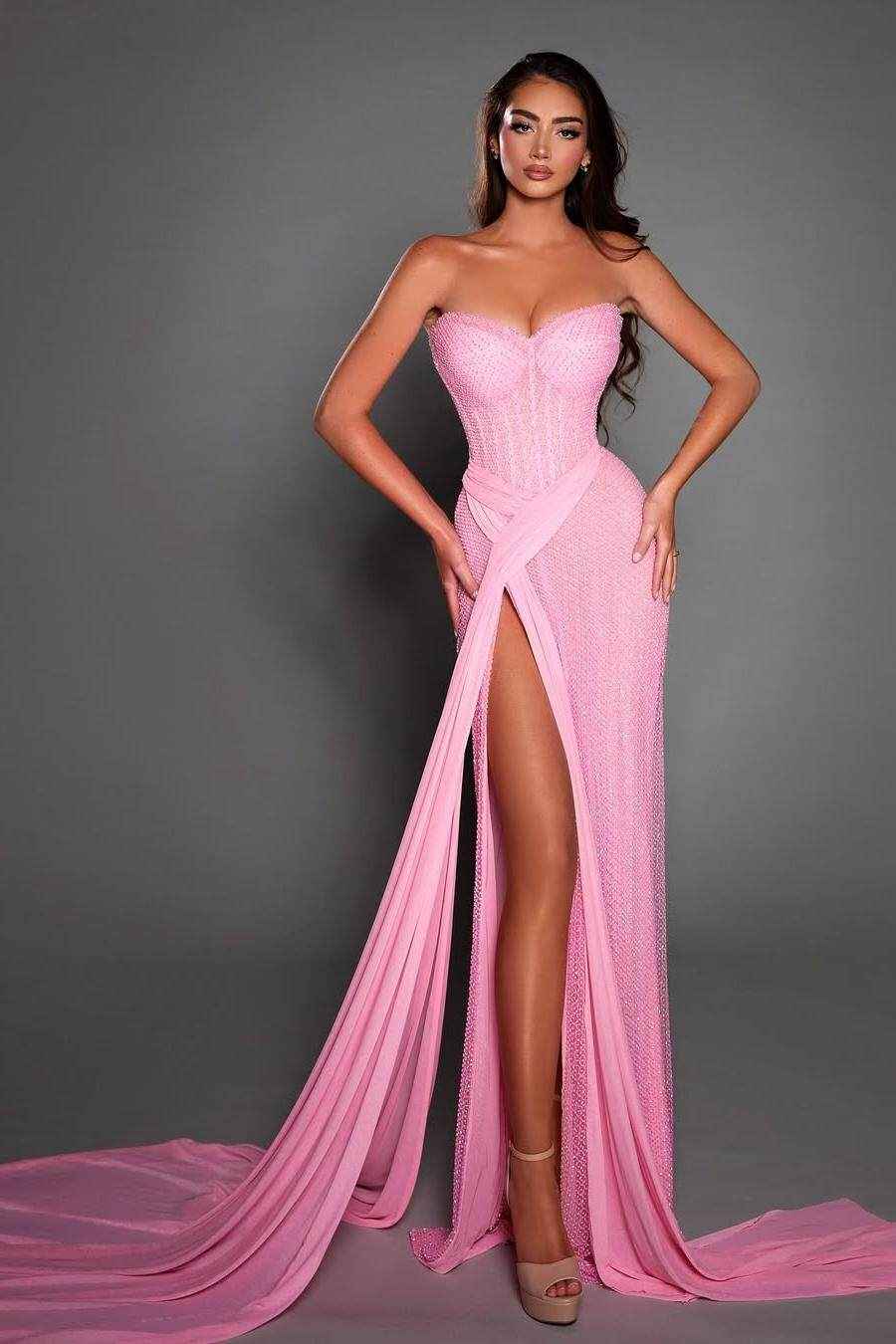 Strapless Sweetheart Sleeveless Mermaid Long Prom Dress With Split