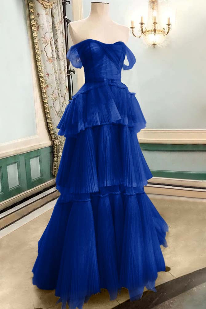 Strapless Off the Shoulder Sleeveless Long Prom Dress With Tulle BMBRIDE