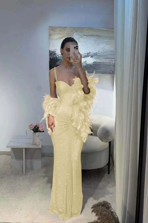 Spaghetti Strap Sleeveless Long Mermaid Prom Dress With Sequins