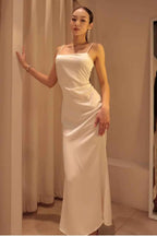 Spaghetti Strap Sleeveless Long Split Prom Dress With Pleated