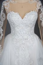 A-Line V-neck Hi-Lo Wedding Dress Open Back Ruffles Tulle With Appliques Lace BM bride