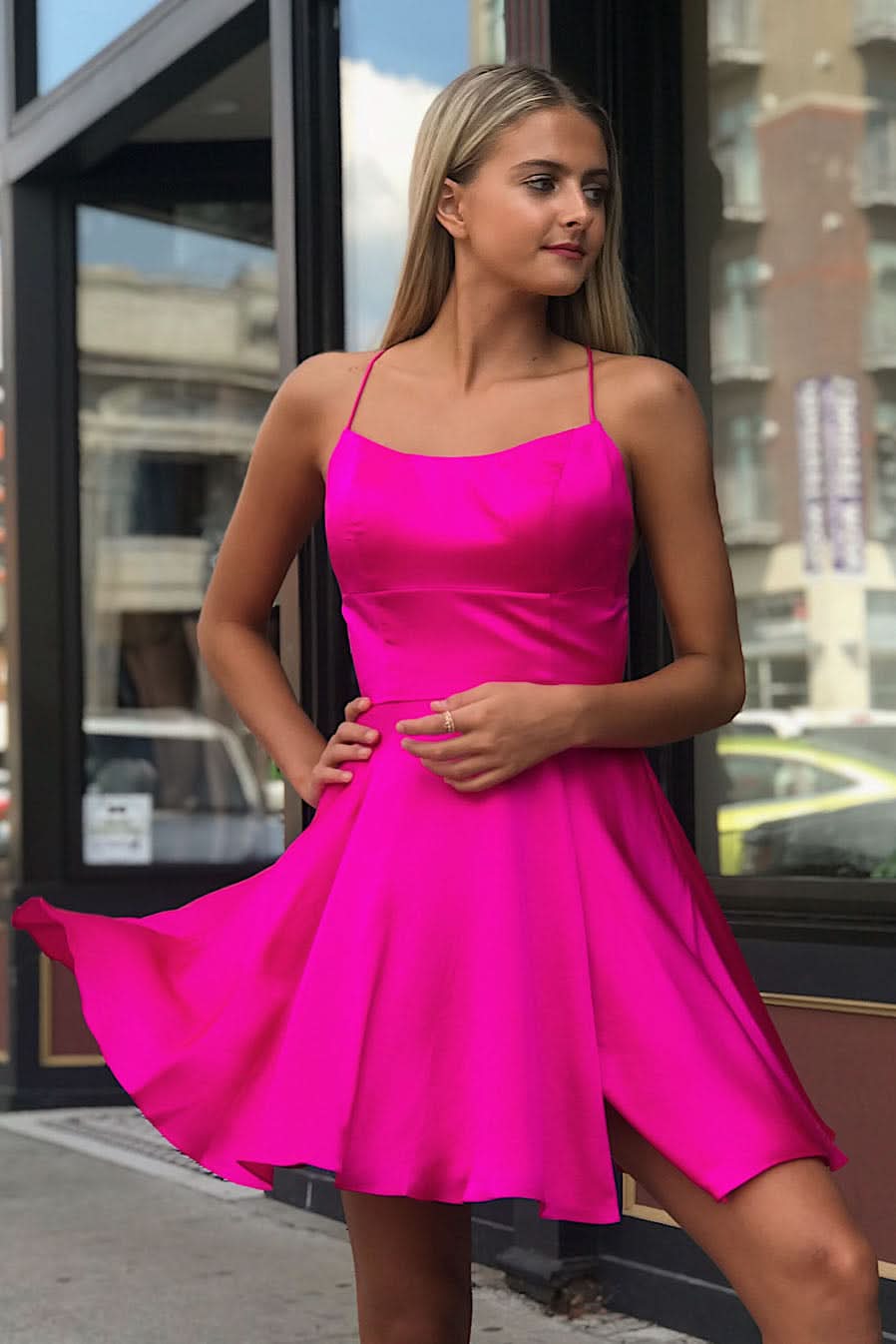 Elegant A-Line Spaghetti Satin Straps Homecoming Dress BM bride