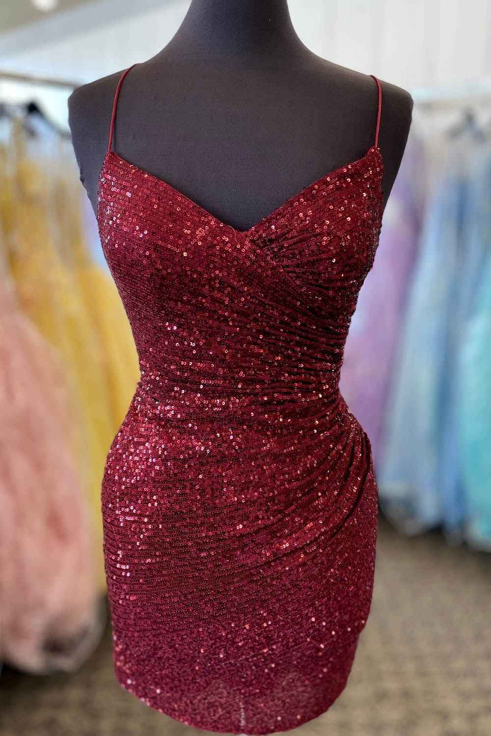 Blue Sequins Tight Backless Short Homecoming Dress Bmbride