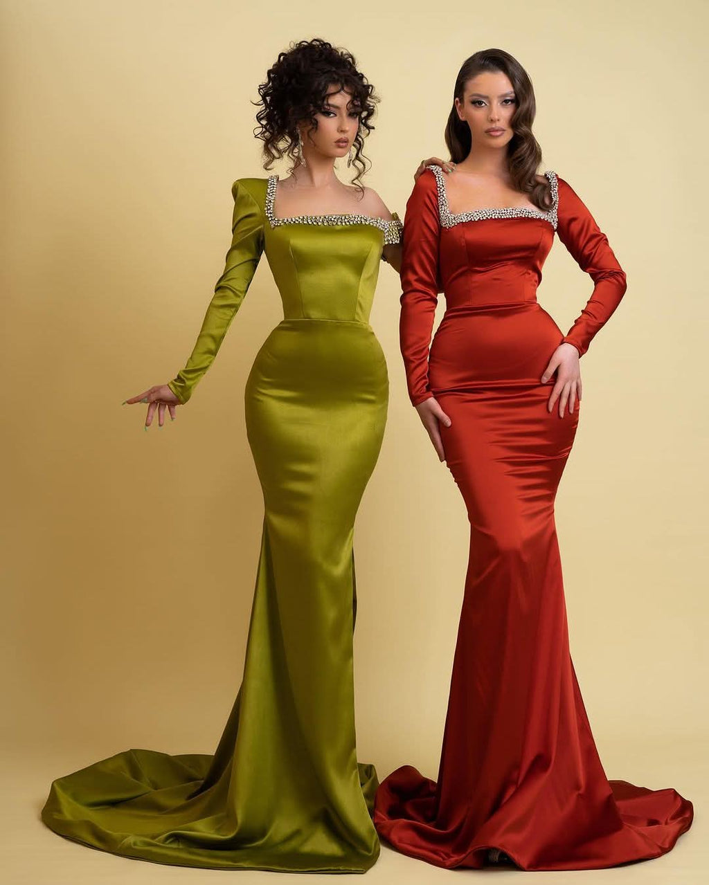 Burgundy Charmeuse Prom Dress Long Sleeves Mermaid with Beadings BM bride