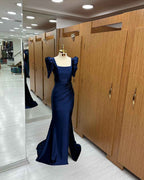 Royal Blue Long Mermaid Prom Dress Bubble Sleeves Square With Slit