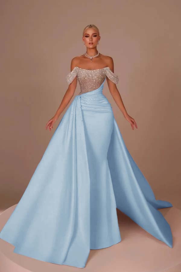 Off the Shoulder Strapless Mermaid Long Prom Dress With Sequins BMBRIDE