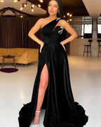 Dark Green One-Shoulder Mermaid Evening Dress with Split and Beadings BM bride