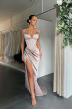 V-Neck Split Sleeveless Prom Dress BM bride